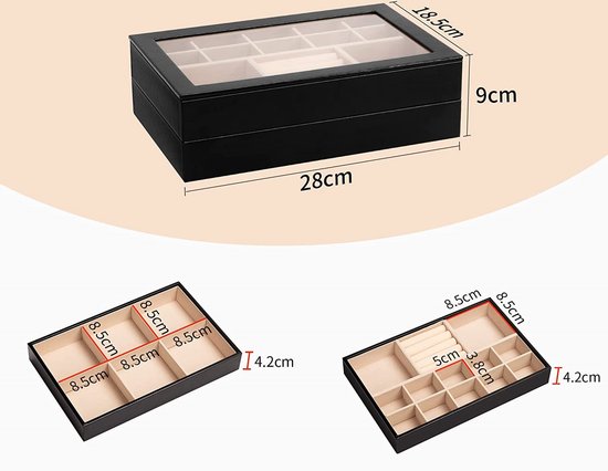 LWAIX Sieradenopslag lade sieradendienbladen sieraden organiseren sieraden organisatoren laden voor sieraden lade-inzet opberg organisatiesysteem oorbellen armband ringen 4 stuks (beige