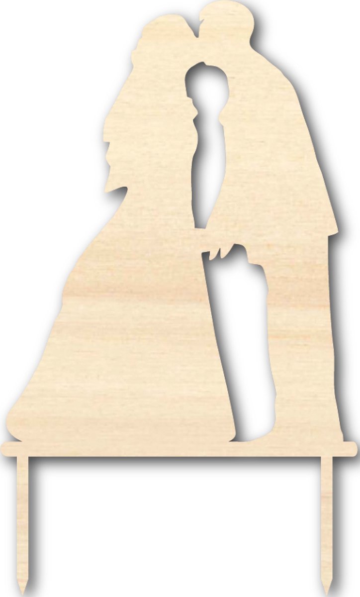 Houten caketopper / taarttopper - Bruidspaar kus - Taart / Cake topper op bestelling gemaakt