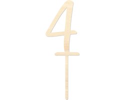 Houten caketopper / taarttopper - Getal 4 - Taart / Cake topper op bestelling gemaakt