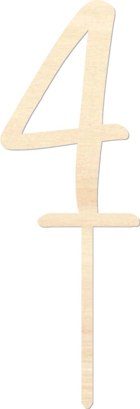 Houten caketopper / taarttopper - Getal 4 - Taart / Cake topper op bestelling gemaakt