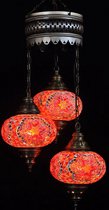 Lampe Turque Suspension Mosaïque Marocain Oriental Handgemaakt Rouge Orange 3 Ampoules