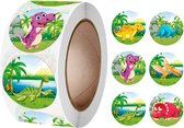 Fako Bijoux® - 500 Stickers Op Rol - 2.5cm - Dinosaurus Cartoon - Beloningsstickers - Stickers Kinderen - Sluitsticker - Sluitzegel - 25mm - 500 Stuks