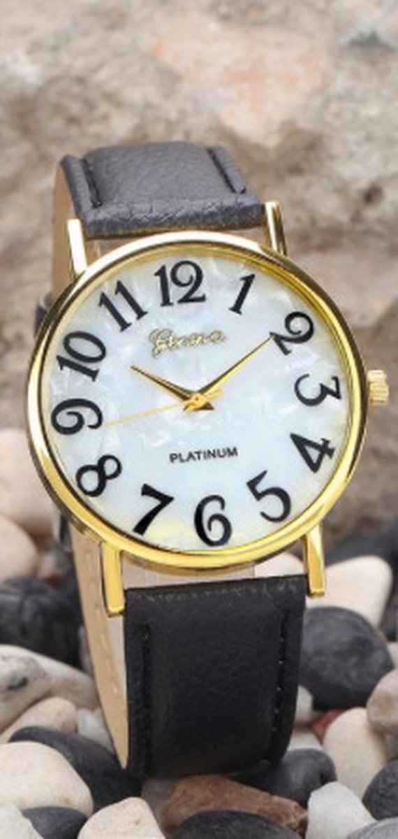Hidzo Horloge Geneve Ø 37 mm - Zwart - Kunstleer