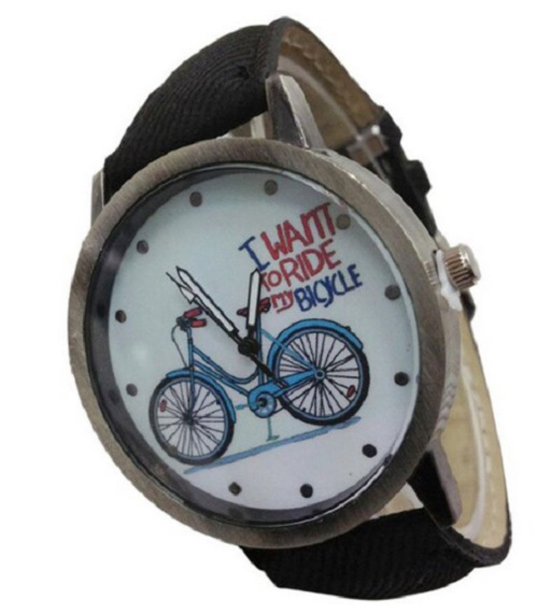 Hidzo Horloge I Want To Ride My Bicycle Ø 37 mm - Zwart - Kunstleer