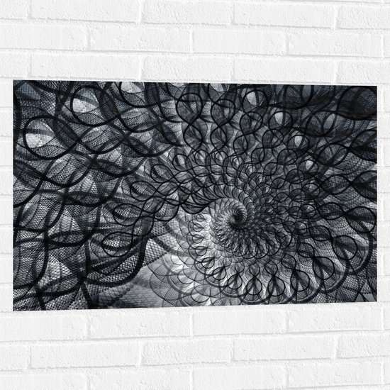 Muursticker - Cirkelvormig Patroon met Zwart, Wit en Grijs - 90x60 cm Foto op Muursticker