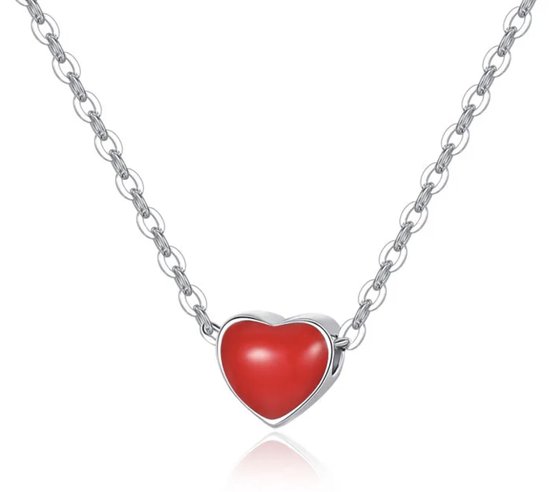 ketting dames | zilveren dames ketting | 925 zilver | ketting met hartje | ketting met rood hartje | liefdesketting | moederdagcadeau | beste vriendin cadeau | cadeau voor vrouw | valentijn | valentijnscadeautje