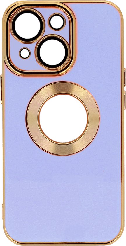 Coque arrière - Convient pour Apple iPhone 14 - Coque arrière avec logo visible - Coque en Siliconen souple - Protection complète de l'objectif de l'appareil photo - Coque de téléphone - Flexible - Unisexe - Or / Blauw