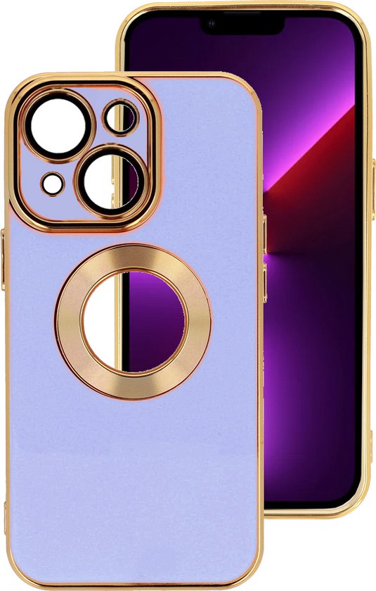 Coque arrière - Convient pour Apple iPhone 14 - Coque arrière avec logo visible - Coque en Siliconen souple - Protection complète de l'objectif de l'appareil photo - Coque de téléphone - Flexible - Unisexe - Or / Blauw