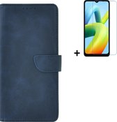 Xiaomi Redmi A1 Hoesje - Bookcase - Redmi A2 Hoesje - Pu Leder Wallet Book Case Blauw Cover + Screenprotector