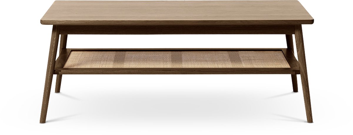 Olivine Boas Salontafel Gerookt Eiken - Hout - Rotan - met Opbergruimte - Rechthoekig - Donkerbruin - Japandi - Retro - 120 x 60 x 45 cm