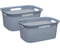 Wasmand van rotan gevlochten - 2x - grijs - kunststof - 45 liter - 59 x 41 x 27 cm