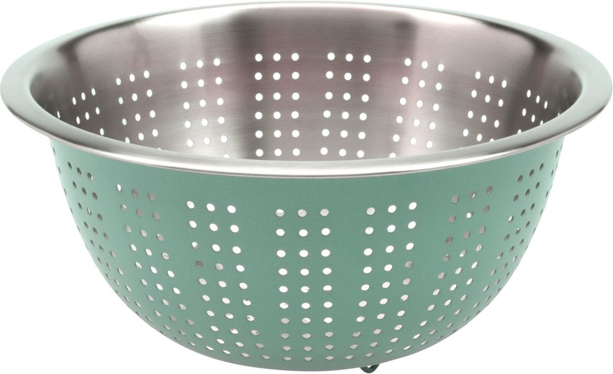 Excellent Houseware RVS keuken vergiet/zeef - afgieten etenswaren - mintgroen - 24 x 11 cm