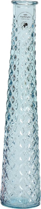 Decoris Vaas/bloemenvaas van gerecycled glas - D7 x H32 cm - transparant blauw