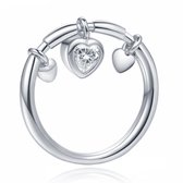 Zilverkleurige Dames Ring met Hart Hanger van Zirkonia-18mm
