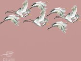 Behang staal Flying Cranes roze