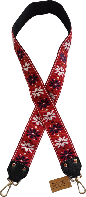 Schouderband voor Tas - Draagband - 5 cm - Bloemen Rood
