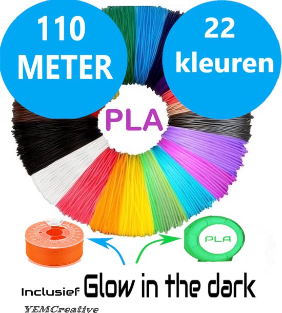 PLA 3D pen NaVulling - 22 kleuren - PLA Filament - Vulling Starterspakket -  110 meter... | bol.com