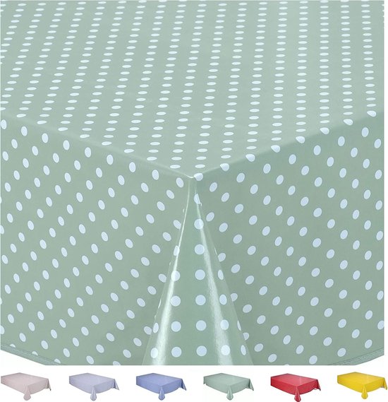 Nappe en toile cirée lavable carrée 140 x 240 cm petits pois vert