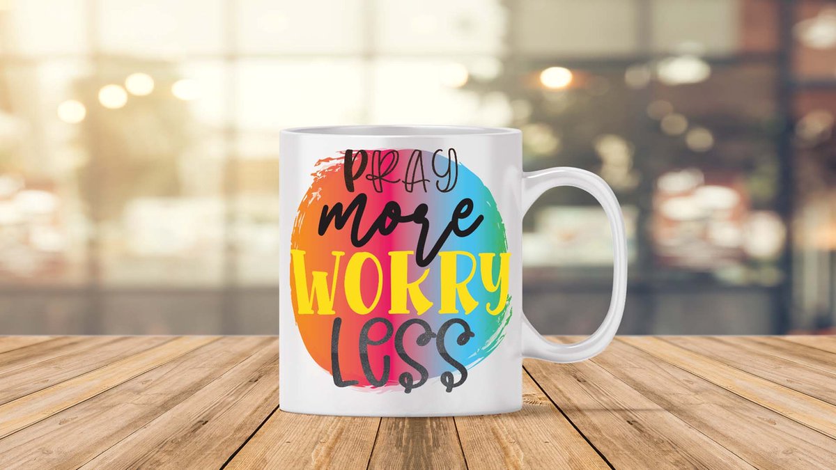 Mok pray more worry less - Liefde - positief - cute - cadeau - love - creatief - motivation