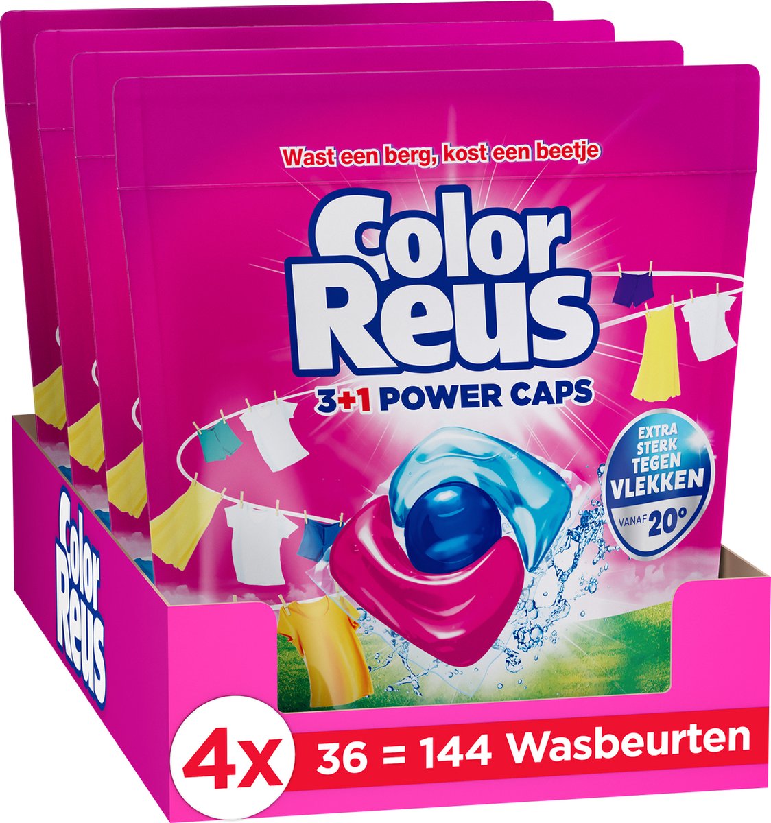 Color Reus Power Caps - Wascapsules - Gekleurde Was - Voordeelverpakking - 4 x 36 Wasbeurten - Color Reus