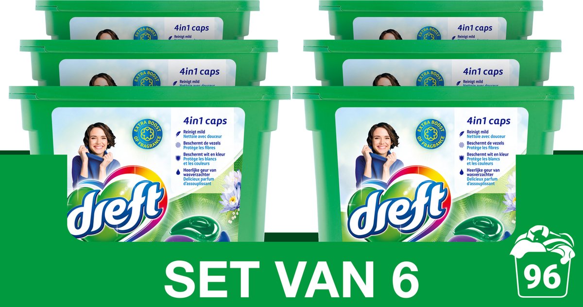 Dreft Eco Caps Wasmiddel 4 In 1 Witte Bloem - 6 x 15 capsules - Voordeelverpakking - (90 wasbeurten)