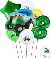 Cijfer ballon 8 jaar Trekker - Boer - Boerderij - Themafeest Ballonnenpakket - Groen - Helium Ballon - Snoes