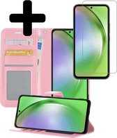 Hoesje Geschikt voor Samsung A54 Hoesje Book Case Hoes Wallet Cover Met Screenprotector - Hoes Geschikt voor Samsung Galaxy A54 Hoesje Bookcase Hoes - Lichtroze