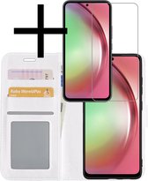 Hoes Geschikt voor Samsung A54 Hoesje Book Case Hoes Flip Cover Wallet Bookcase Met Screenprotector - Wit