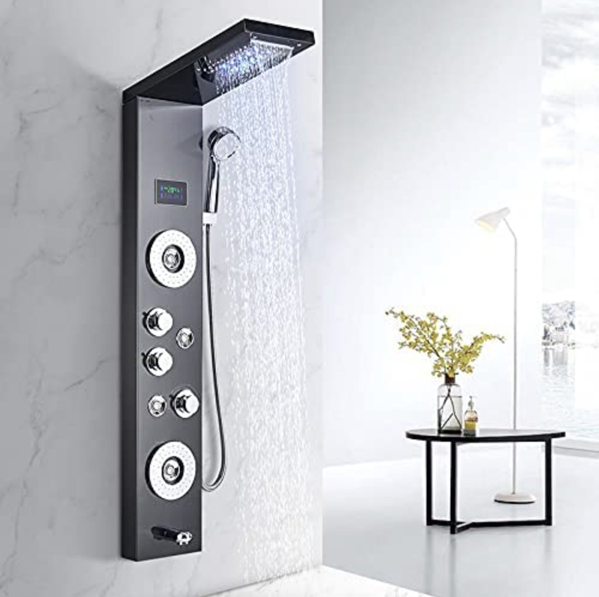 Zwart Douche Panel Toren Systeem Regen Waterval Douche Kolom 2Manier