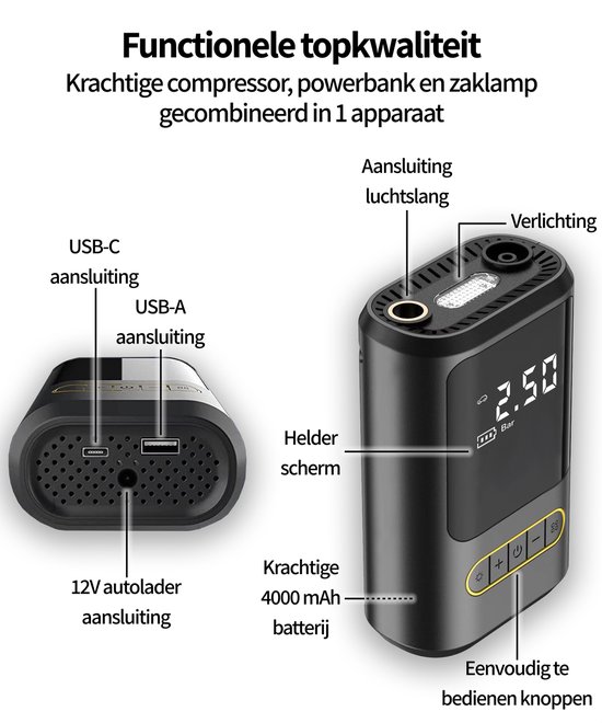 Elektrische Fietspomp Met Drukmeter - Bandenpomp - 18 l/min - 10.3 Bar — afbeelding 4