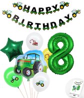 Cijfer ballon 8 jaar Trekker - Tractor Plus Pakket Inclusief Happy Birthday Slinger - Boer - Boerderij - Themafeest Ballonnenpakket - Groen - Helium Ballon - Snoes