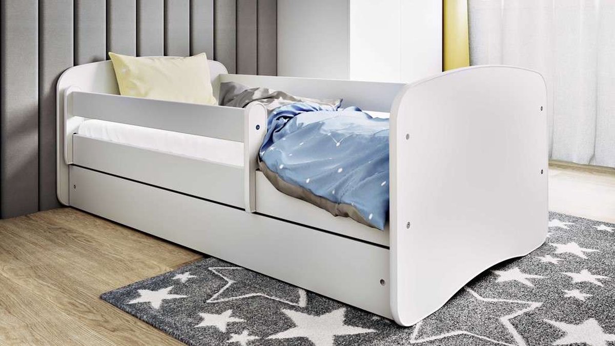 Kocot Kids - Bed babydreams wit zonder patroon met lade met matras 160/80 - Kinderbed - Wit