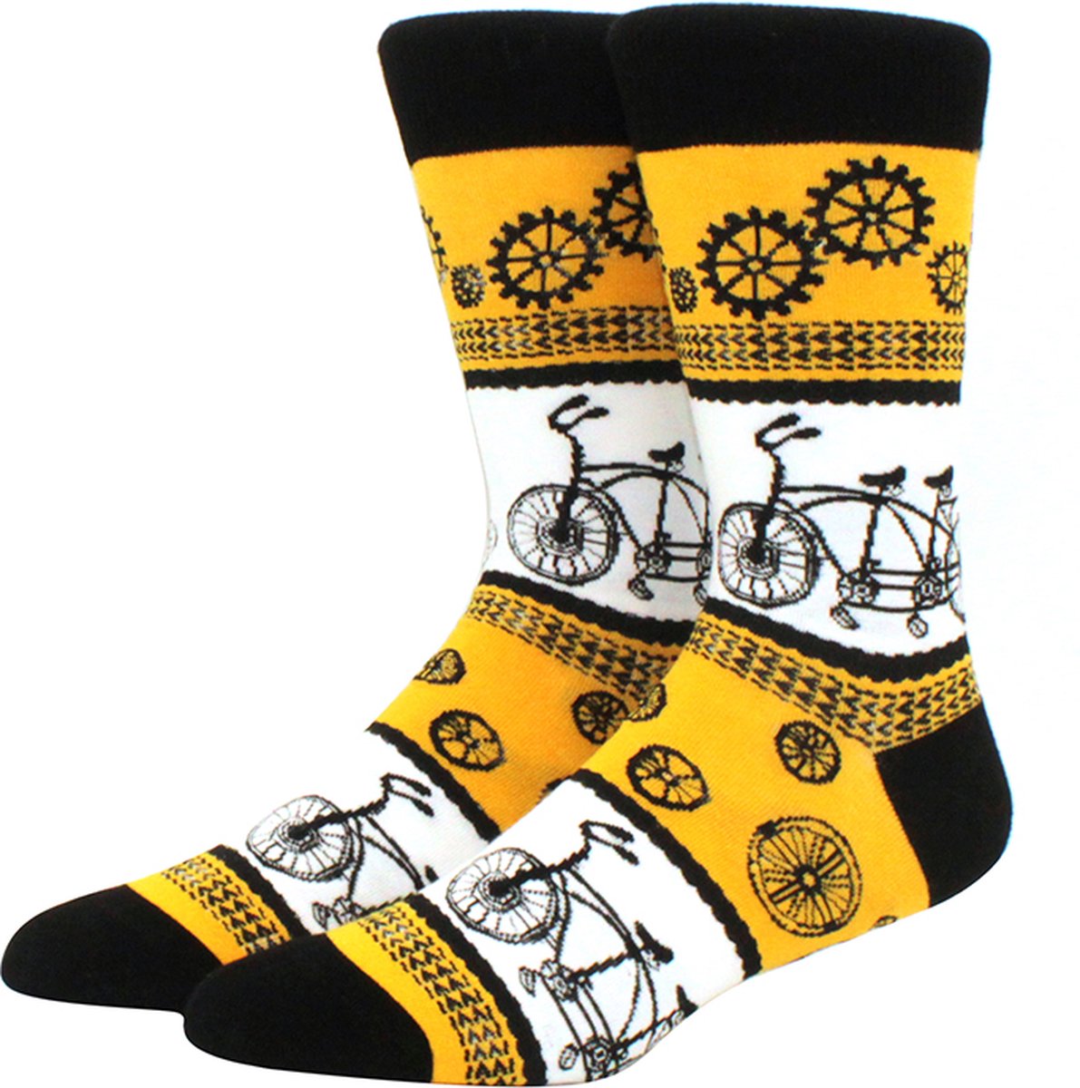 Sokken | Fiets sokken | 40-46 | Zwart | Geel | Wit| Fietsen - Cadeau sokken - Sokken met fietsen erop