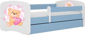 Kocot Kids - Bed babydreams blauw teddybeer vlinders zonder lade met matras 160/80 - Kinderbed - Blauw