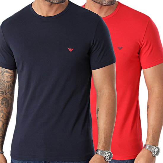 Emporio Armani T-Shirt 2-Pack Heren Blauw/Rood - Maat: M | bol.com