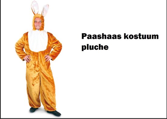 Paashaas kostuum bruin/wit unisex - Pluche - Pasen thema feest konijn haas paasfeest