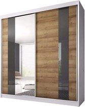 InspireMe- Zweefdeurkast Kledingkast met Spiegel Garderobekast met planken en kledingstang - 183x61x218 cm (BxDxH) - BEN 39 (Wit)