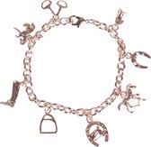Bracelet Enfant avec Charms Paarden - Argent - Etrier, Fer à Cheval, Cheval à Bascule, Botte d'Equitation, Mors