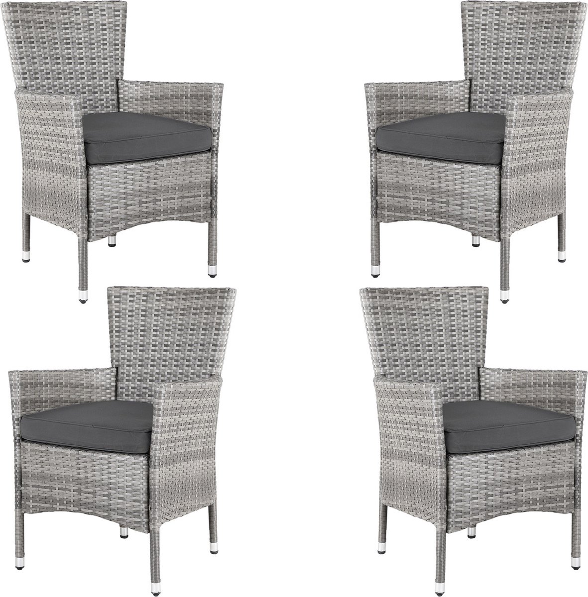 Casaria Polyrattan Tuinstoelen – 4 Stuks Stapelbaar & Kussens – Grijs