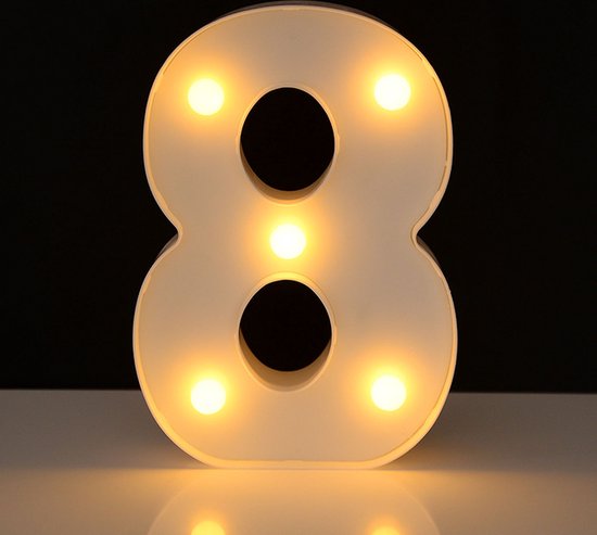 Lichtgevende Cijfer 8 - 16 cm - Wit - LED