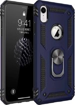 Hoesje Geschikt voor Apple iPhone XR Stevige Magnetische Anti shock ring back cover case/schokbestendig/TPU met stand + gratis screenprotector kleur Blauw