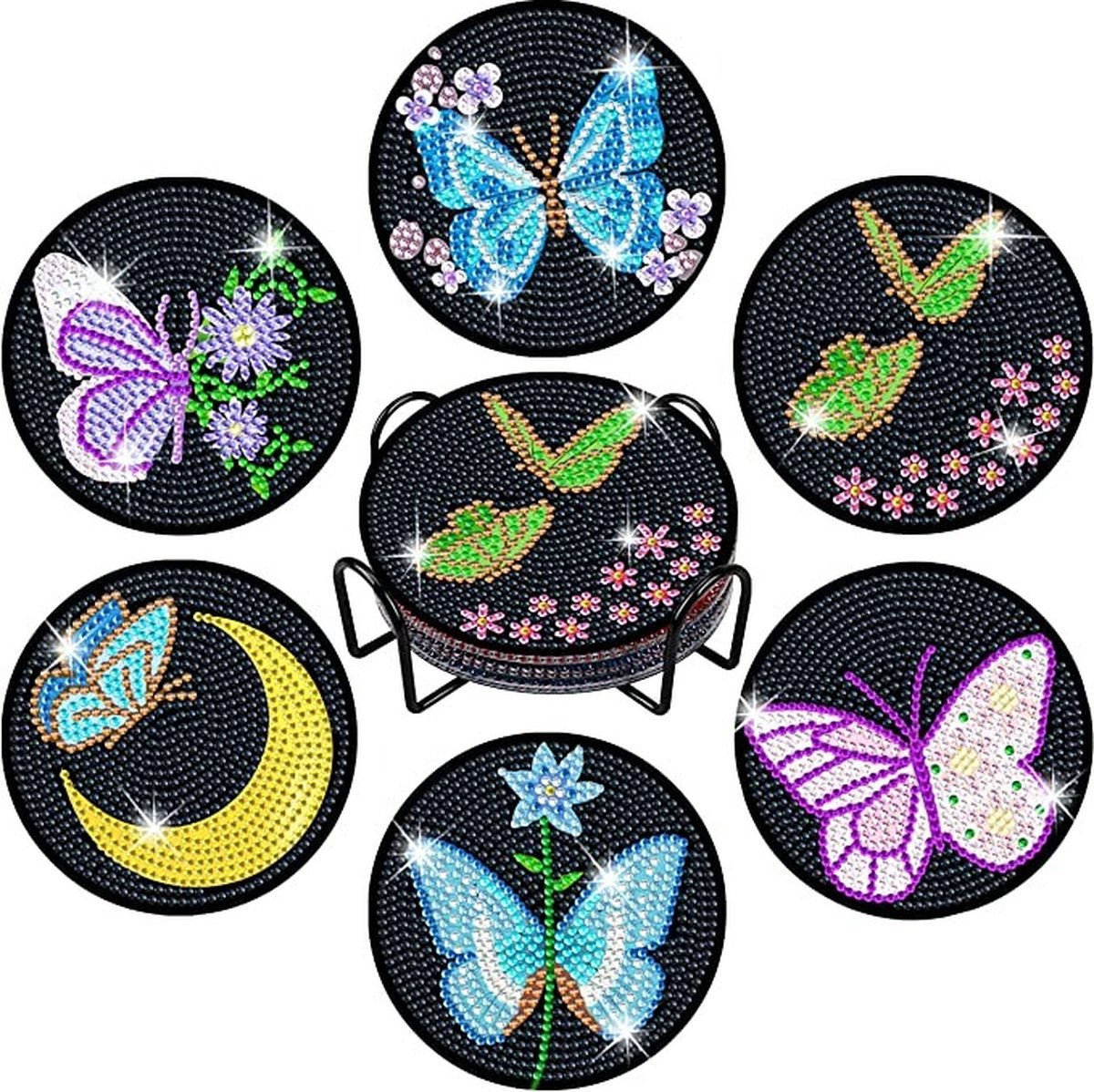 Set 4 Diamond Painting Animali Per Bambini | 5D Con Strass Rotondi | 15x15 Cm | Kit Completo Per Ragazze E Ragazzi