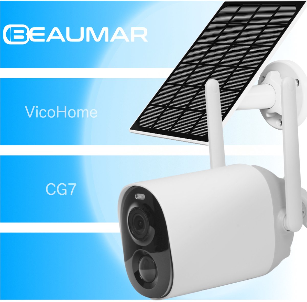 Beaumar ® Vicohome CG7 vicohome Met zonnepaneel outdoorcamera - gratis cloud opslag - accu camera - wifi camera - beveiligingscamera - 3 jaar garantie - camera beveiliging draadloos wifi - 8800mah