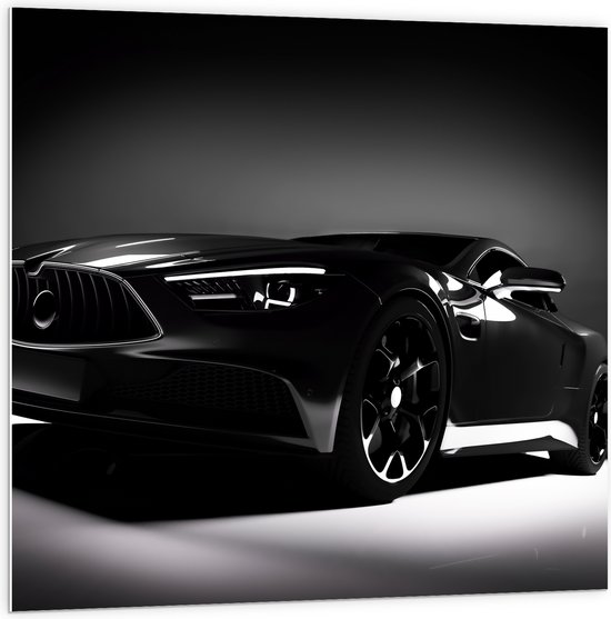WallClassics - PVC Schuimplaat- Zwarte Auto in Grijs met Zwarte omgeving - 100x100 cm Foto op PVC Schuimplaat