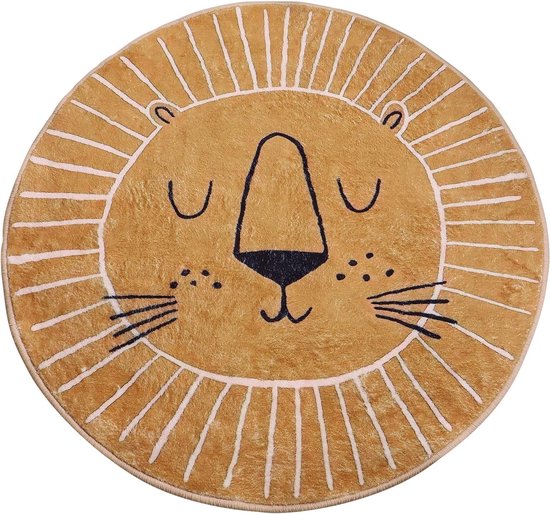 Kindertapijt, crème, beige, 120 x 160 cm, dierenmotief leeuw, laagpolig tapijt voor kinderkamer, speelkamer