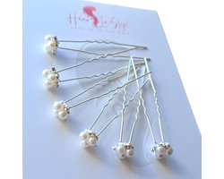 Haar in Stijl® Lulu Serie - set van 6 parel 3-bloem haarpinnen zilver - haaraccessoires voor feest bruiloft verloving bruidsmode
