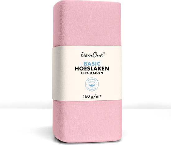 Loom One Hoeslaken – 100% Jersey Katoen – 130x200 cm – tot 23cm matrasdikte– 160 g/m² – Roze