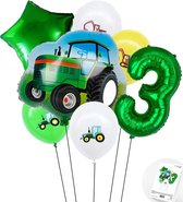 Cijfer ballon 3 jaar Trekker - Boer - Boerderij - Themafeest Ballonnenpakket - Groen - Helium Ballon - Snoes