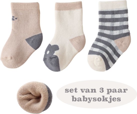Set de 3 paires de chaussettes bébé gris-marron clair - 0-6 mois - polaire - chaussettes chaudes - cadeau maternité