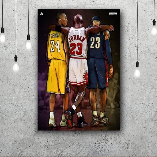 Allernieuwste.nl® Canvas Schilderij Basketbal Toppers Michael Jordan, Kobe Bryant, Lebron James - Poster - Sport - 50 x 70 cm - Kleur